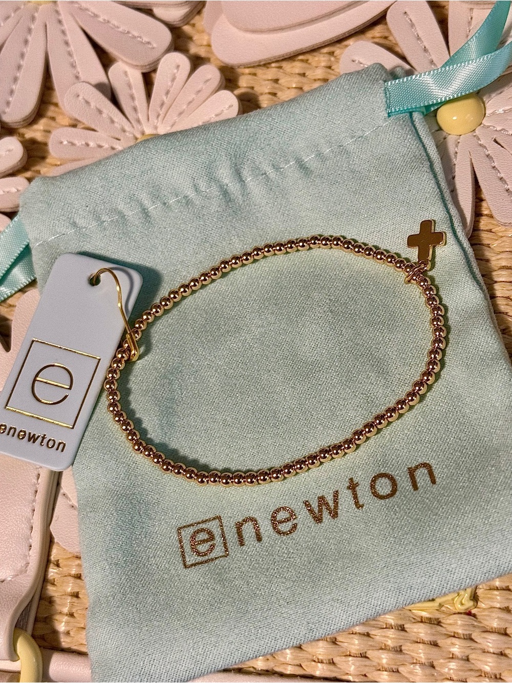 enewton Gold Cross Charm Gold Beaded Bracelet New